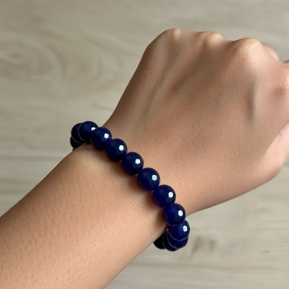 Handmade Blue Onyx Faceted Beads Bracelet, 7”